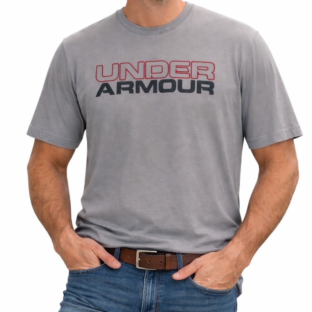 Under Armour T-Shirt Mens Size XL Gray Spellout Loose Fit Casual
